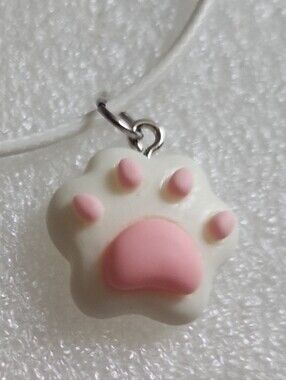 Hand Crafted White and Pink Paw Print Necklace